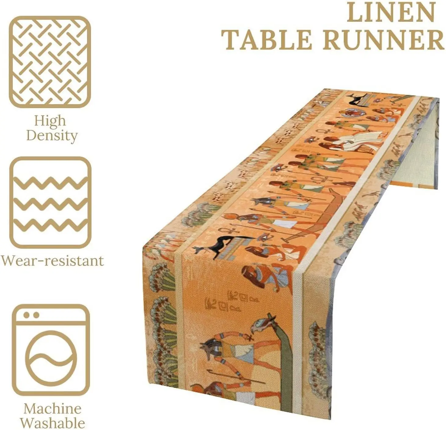 Ancient Egypt Linen Table Runner Mythology Egyptian Gods Pharaohs Antique Hieroglyphs Table Runne for Kitchen Dining Party Decor 4