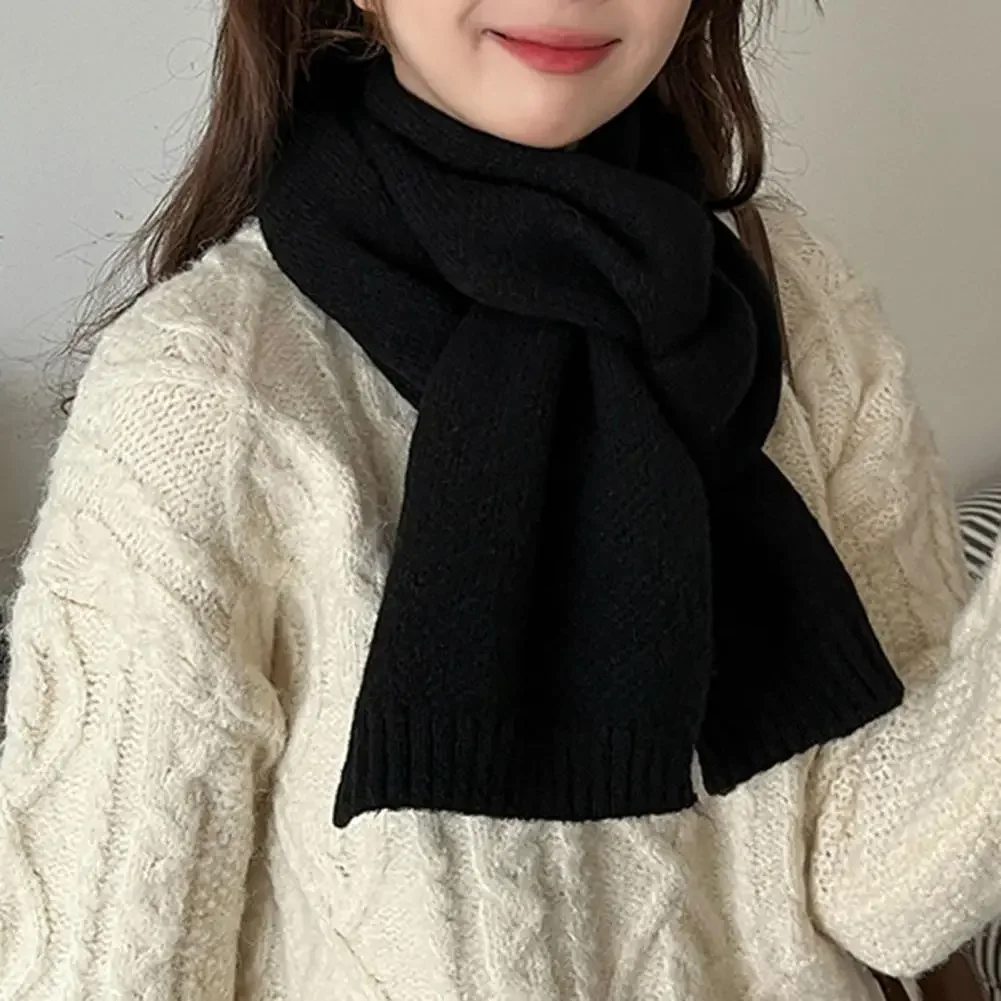 Knitting Scarf Solid Color Thickened Warm Women Scarf Cold Weather Thermal Neck Wrap Casual Outfit Scarf 2