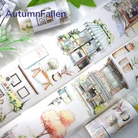 2m/ Roll Japanese Style Town Washi Sticker Decorative House Building Tape For Scrapbook Magazine Aesthetic Stationery 1