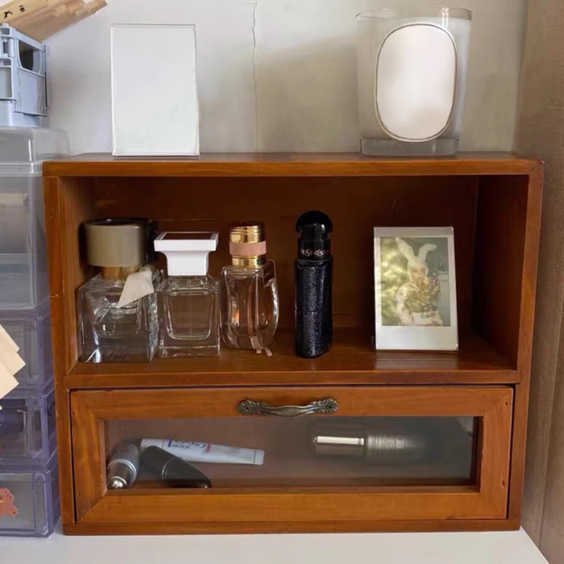Coreano Ins Wind Retro Old Wood Storage Cabinet Tipo Di Cassetto Rack Da Tavolo Scatola Portaoggetti Per Profumo Cosmetico Scatola Portaoggetti In Leg