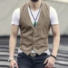 Men's Business British Style Retro Linen Vest Summer Thin Section Slim Three Button V-Neck Slim Gentleman Casual Formal Vest 1