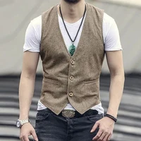 Men's Business British Style Retro Linen Vest Summer Thin Section Slim Three Button V-Neck Slim Gentleman Casual Formal Vest 1