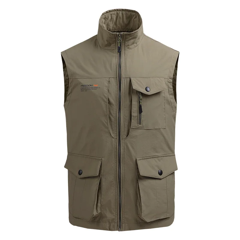 2024 Men's Cargo Vest Summer Casual Fashion Solid Color Multi Pocket Tactical Waterproof Sleeveless Jacket Men's Sports Tank Top