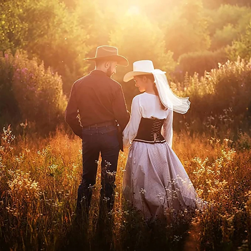 Bride Cowgirl Hat with Veil Novelty Cowboy Hat Summer Beach Cowgirl with Long Veil Western Fancy Dress Accessory