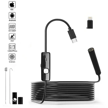 Endoscope Camera For iPhone and Type-c Android Cars Endoscopic Waterproof 8 LEDs Borescope Automobile engine Inspection 1