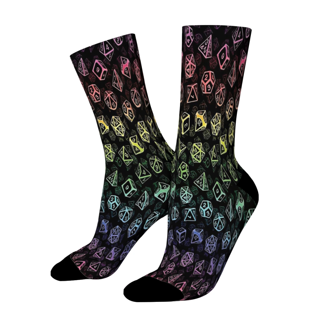 

DND Game D20 Dice Set Pattern Rainbow Straight Socks Male Mens Women Autumn Stockings Polyester Harajuku