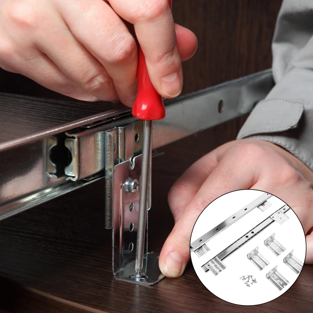 Description Picture 5 of item1 Pair Pull Out Drawer Hardware Track Tray Desk Pull Out Drawer Hardware Track Drawer Rail Desk Tray Slide Rail Track