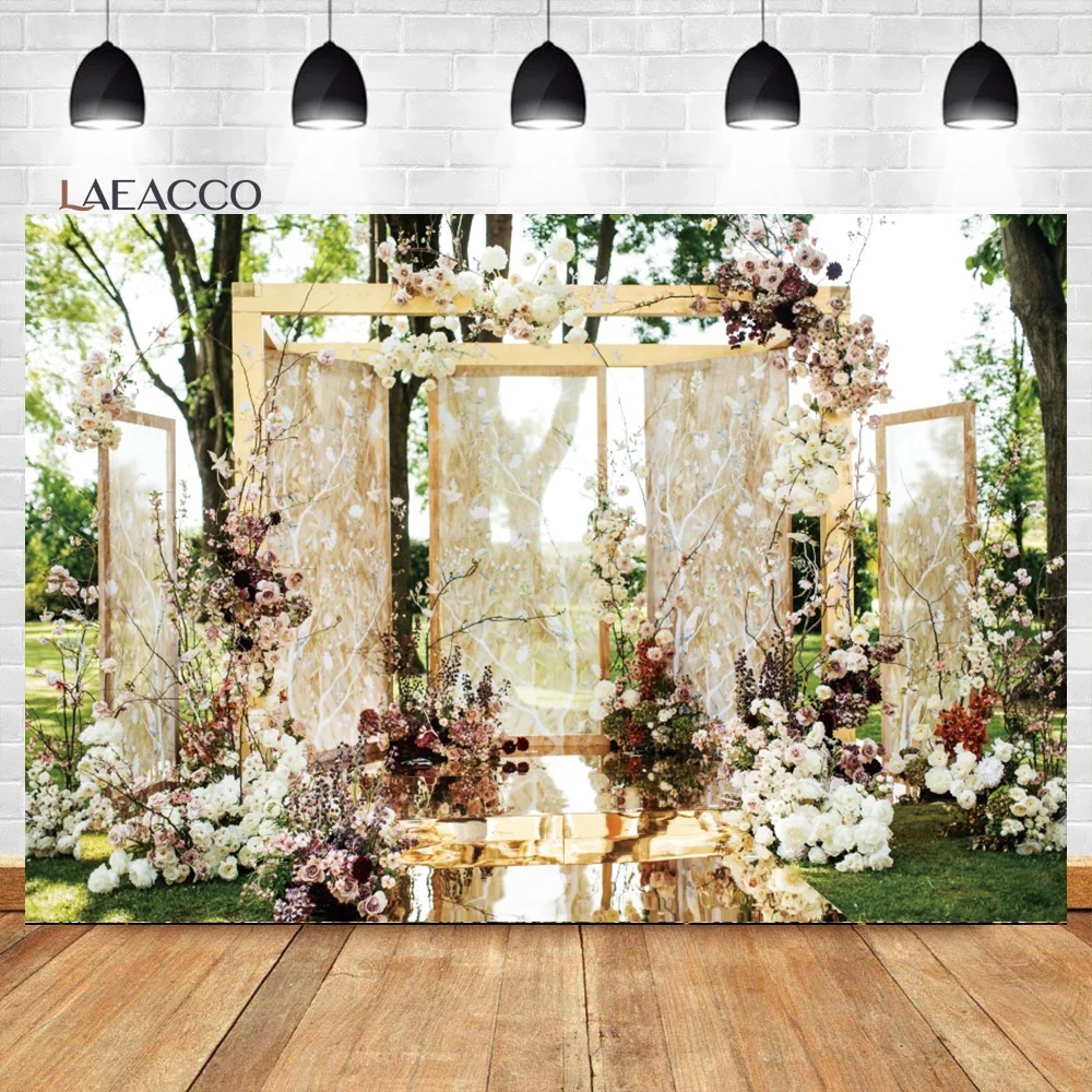 

Laeacco Spring Rustic Engagement Ceremony Backdrop Wedding Arch Bouquets Valentine's Day Lover Portrait Photography Background