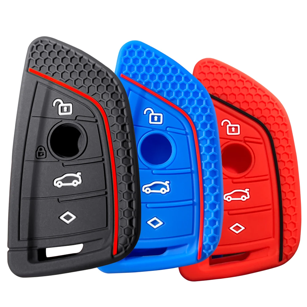 Juttzzei BMW Car Key Cover For 1 2 3 4 5 6 7 Series Active Tourer F21 F45 F46 F48 X1 F48 X3 X4 X5 X6 F15 F85 F16 F86 - TPU Silicone, 3 Buttons (Pink