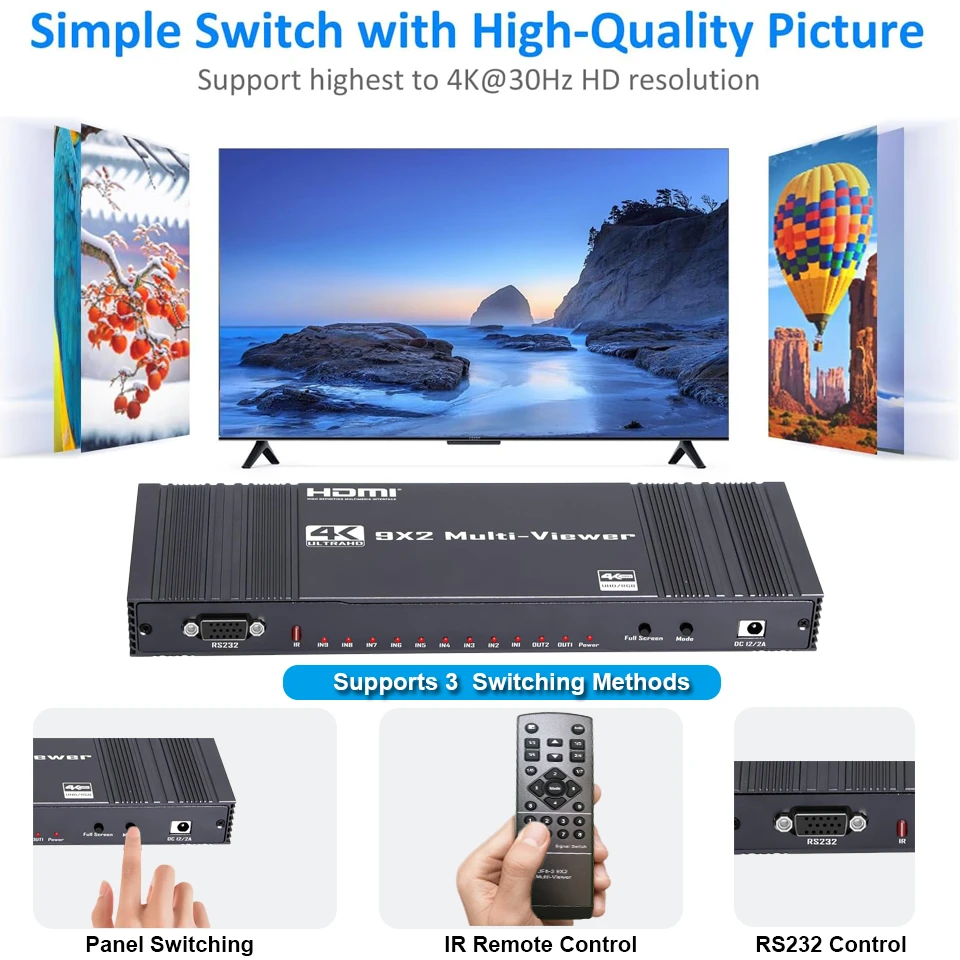 HDMI-compatible Multiviewer 4K 9 In 2 Out 1080P Quad Screen Multi Viewer HDMI Mu