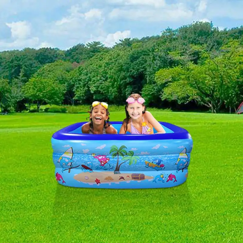 

Kids Paddling Swimming Pool Inflatable Summer Bathing Tub Multipurpose Outdoor Rectangular Floating Ring For Family Children
