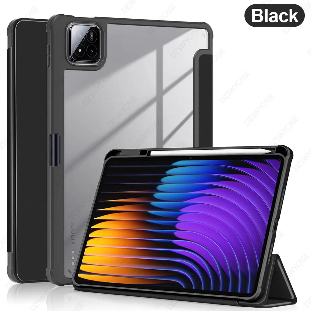 Durable Tablet Case with Pencil Holder and Clear Back Shell