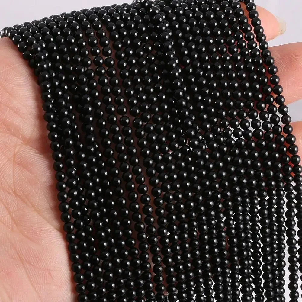 

2024 New Wholesale Natural Stone Beads Black Agates Beads Fine Look for Jewelry Making Beadwork DIY Bracelet Accessories 2mm 3mm