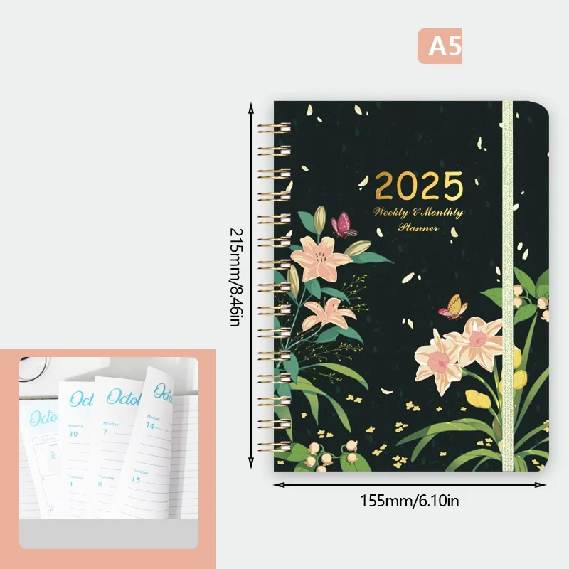 Agenda Diaria 2025 Tamaño A5 (15x21 Cm) - 324 Páginas, Tapa Dura - Incluye Bolígrafo De Regalo - Para Trabajo, Casa O Estudio