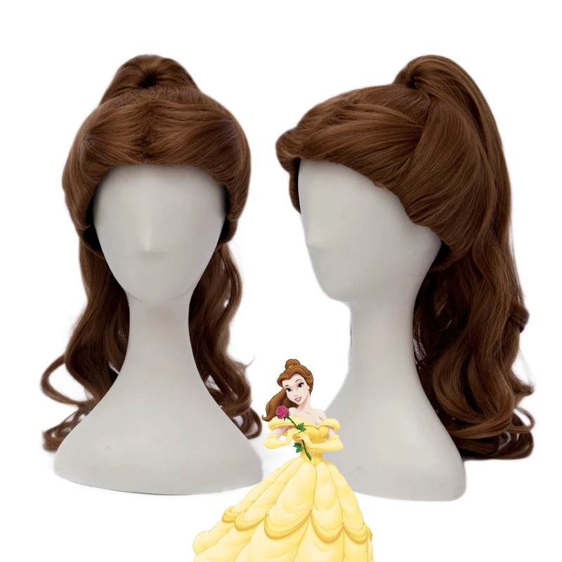 

Beauty and the Beast Adult Women's Princess Belle Cosplay Wig Brown Syntheitc Hair Chip Ponytail + Wig Cap