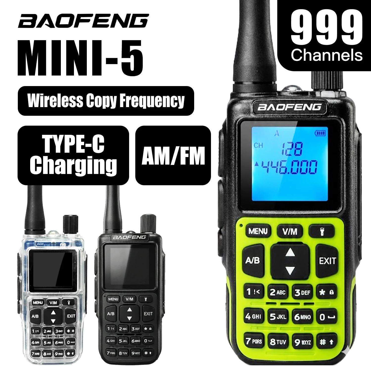 바오펑 미니 5 무전기 5W 듀얼밴드 라인 양방향 무전기 블루투스 원버튼 주파수 복사 C타입 충전 아웃도어용