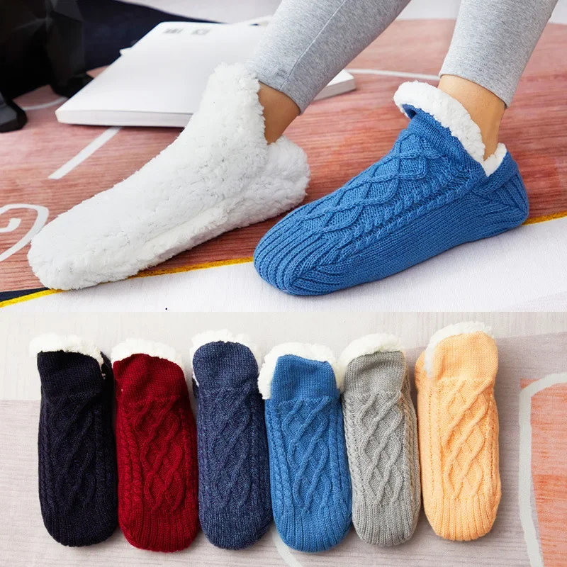 Winter Indoor Home Socks for Women and Men Warm Velvet Thick Floor Socks  Plush Soft Slippers Pantoffels Adults Bottom Glue Sock - AliExpress