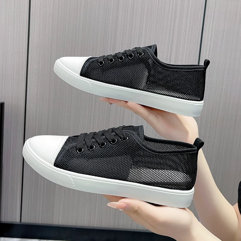 2024 Women's Autumn Simple Solid Color Comfortable Non-slip Loafers Outdoor Shallow One-leg Mesh Breathable Vulcanized 36-43
