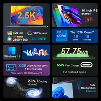 Ninkear  N16 Pro Laptops 16" 2.5K 165Hz Intel Core i7-13620H WiFi 6 32GB RAM  1TB SSD Laptop Windows 11 Notebook Office Computer 2