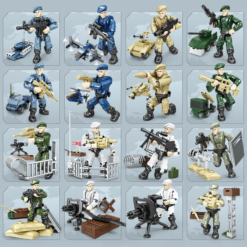 

Soldiers Troops Action Figures Building Block Mega Modern Military WW2 Army Navy Air Forces With Weapons Toys For Boys Gifts