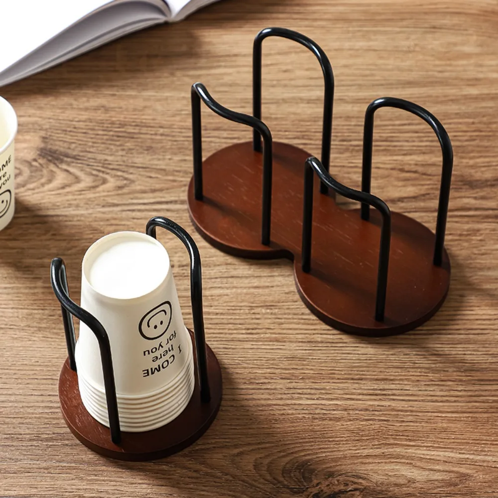 Wooden Paper Cup Holder Disposable Cups Desktop Coffee Table Storage Shelf Tea Mug Organizer Kitchen Office Accessory