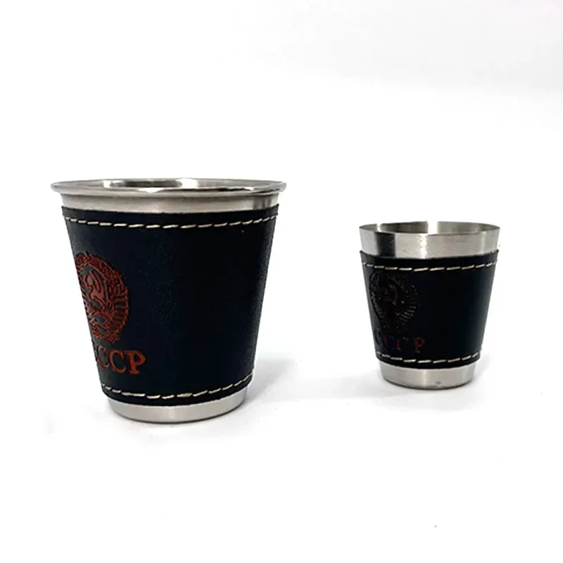 Outdoor Camping Tableware Travel Cups Set 4pcs/lot 70/30ml Stainless Steel Wine Beer Cup Whiskey Mugs PU Leather portable tableware portable cutlery portable cups