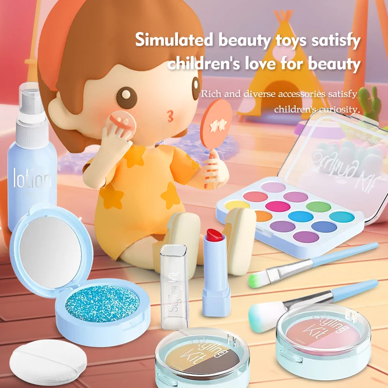Pretend Makeup Kit for Girls Kids Pretend Play Makeup Set Toy Set for Toddler Little Girls Age 3+