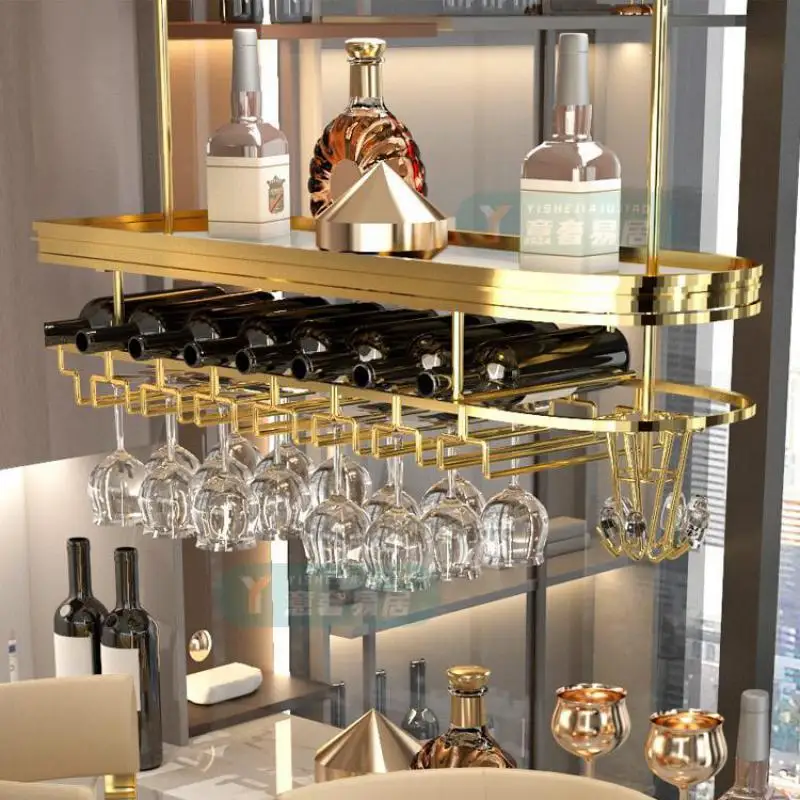 Light Luxury Stainless Steel Bar Hanger Red Wine Glass Shelf Hanging Wine Glass Rack High-end Bottle Rack Red
