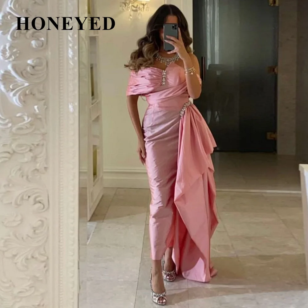 

Honeyed 2023 Evening prom Special Occasion Dress Bandeau Satin High Slit Elegant Formal Robe Gala فساتين مناسبة رسمية Pink 2023