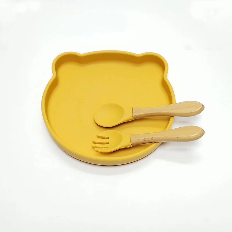 Children's silicone suction cup dinner plate bear complementary food dinner plate food grade baby learn to eat training tablewar