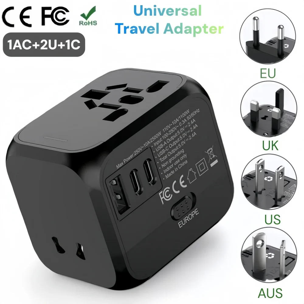 Universal Travel Adapter with Fast Charging - Portable Power Plug Converter