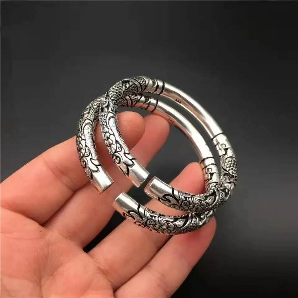 

Tibetan style silver handcrafted retro personalized men's and women's bracelet with white copper silver plated old silver dragon