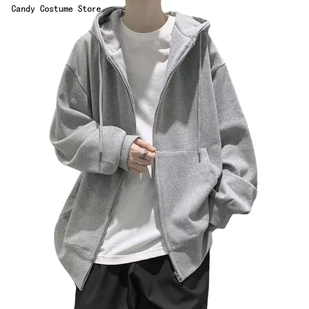 Mens Clothing Outerwear Jacket Solid Color Hoodie Men Casual Zipper Coats Korean Fashion Autumn and Winter Oversize Hoodies