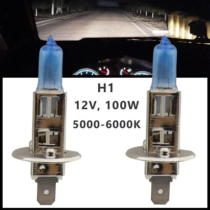 2pcs Blue H1 12V 100W Xenon Halogen Car Headlight Head Quartz Glass 5000K-6000K Light Lamp Bulbs for LED Headlight Fog and Headlight Bulbs
