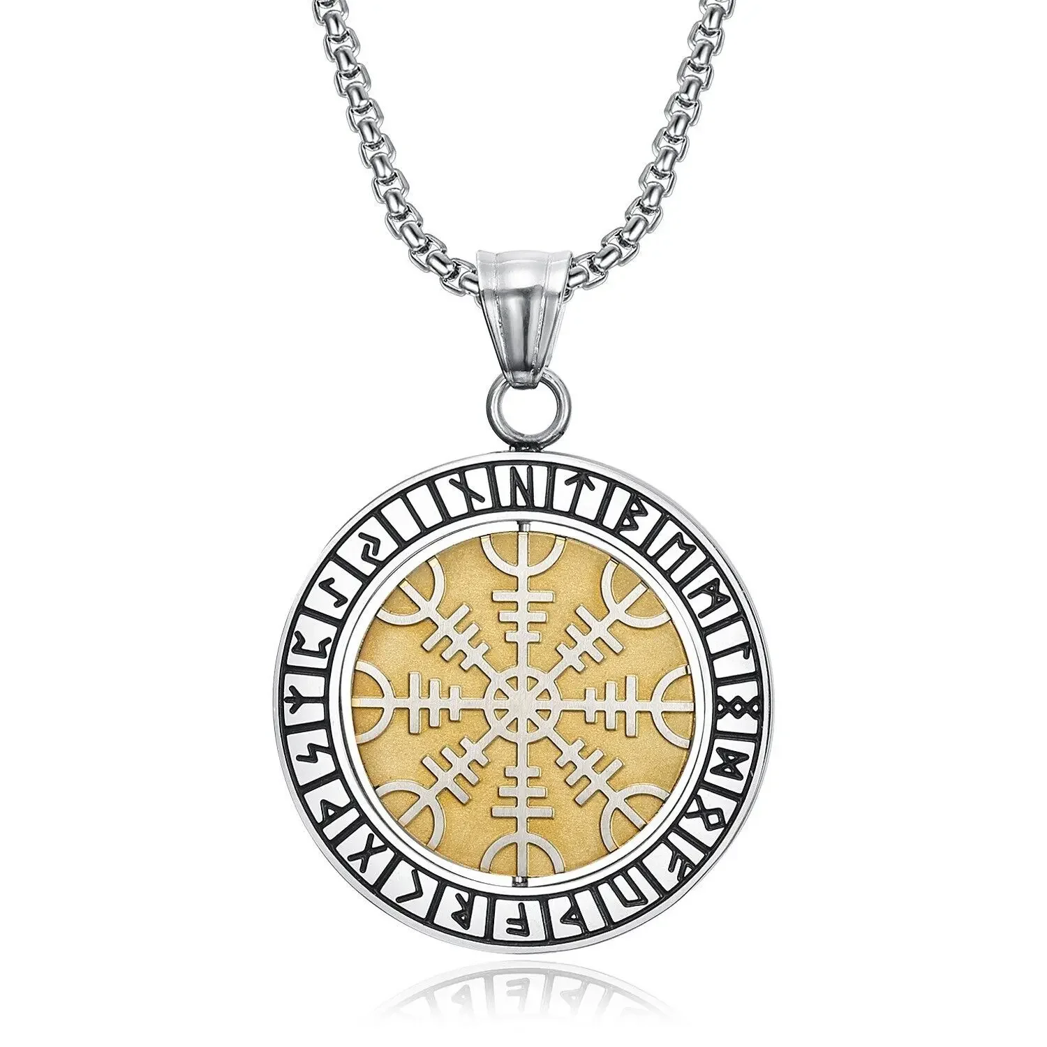

CHUANGCHENG Vintage Rotatable Runes Coin Ancient Viking Symbol Pendant Pirate Compass Necklace Chains