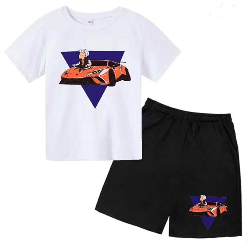 

Children Neck T-shirts Short Sleeve Sets 2-12 Years Boys Girl Casual Anime Merch A4 Printing Clothes Sets Summer 2Pcs