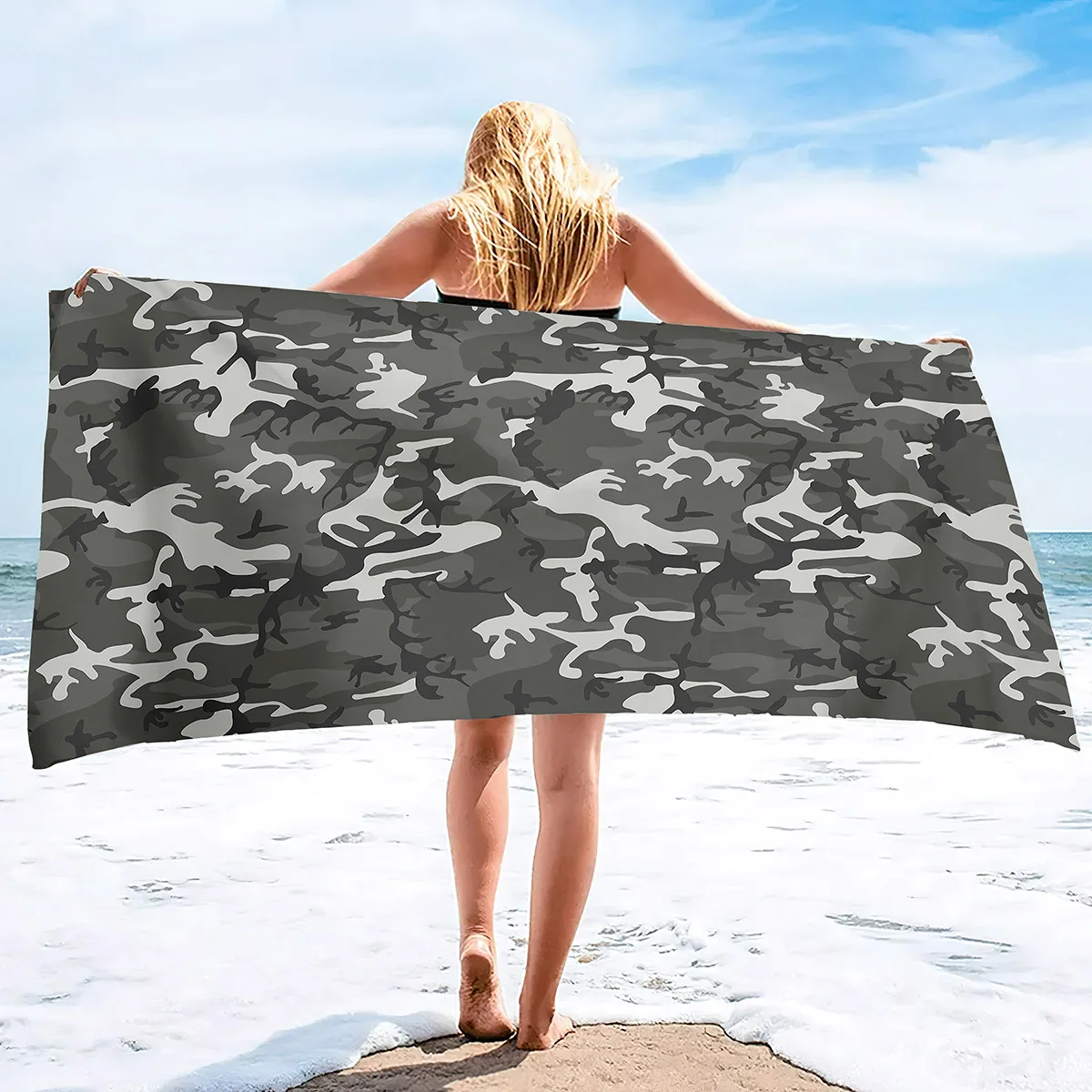 Serviette de plage camouflage anti sable grande taille douce_voghion.com