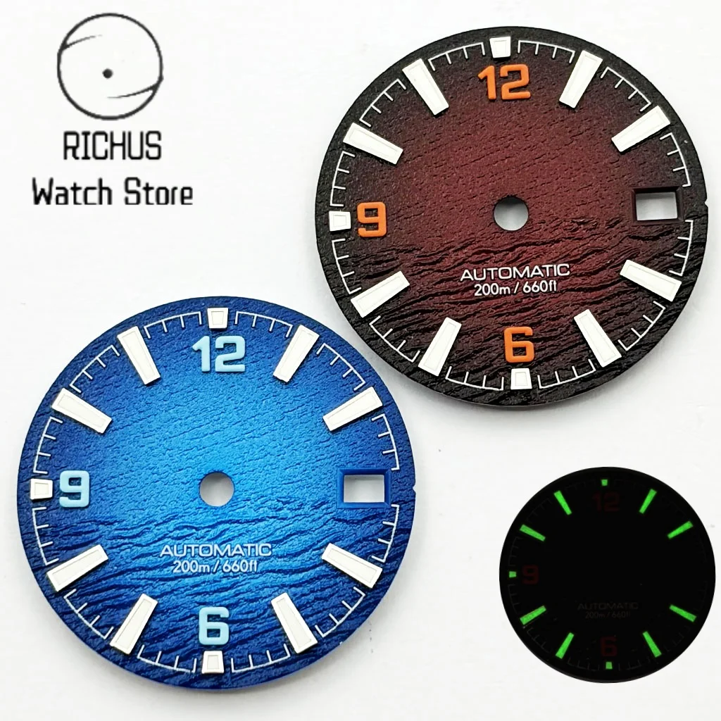 High-Quality Blue/Red Diving Watch Dial with Green Luminous Finish