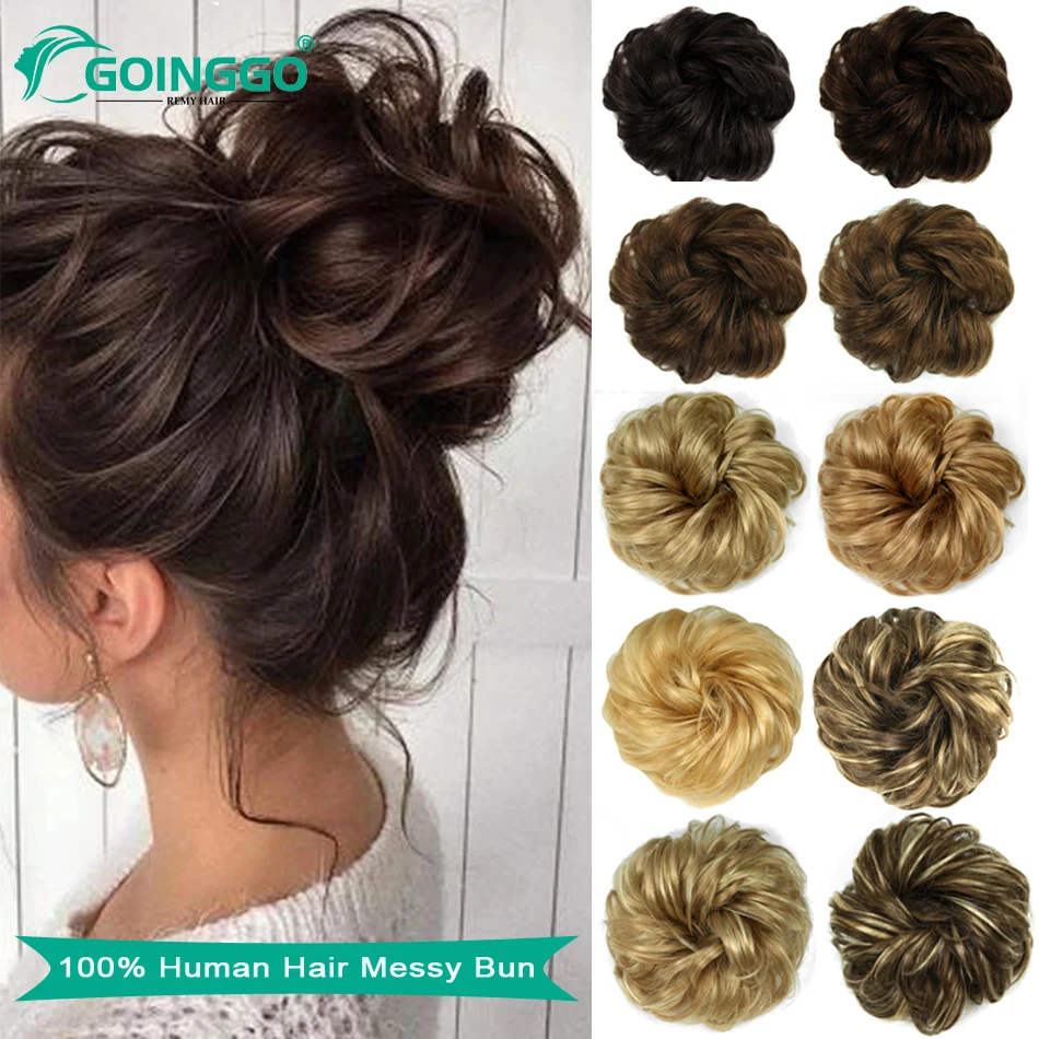 Messy Bun Hair Extensions Human Hair Daisy Curly Wavy Ponytail Hairpieces Hair Scrunchies With Elastic Rubber Band For Women
