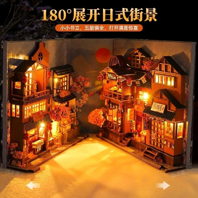 

Cherry Blossom Town Book Doll House Furnitures Diy 3D Wooden Miniaturas Assemble Dollhouse Toys for Children Birthday Gifts