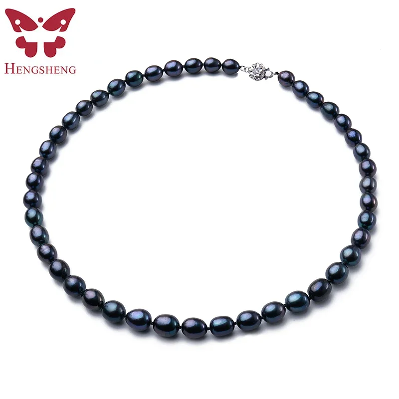 New Arrival 8-9 mm Natural Freshwater Black Pearl Jewelry Necklace 925 Sterling Silver Flower Buckle  Fine Jewelry For Women 2
