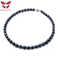 New Arrival 8-9 mm Natural Freshwater Black Pearl Jewelry Necklace 925 Sterling Silver Flower Buckle  Fine Jewelry For Women 2