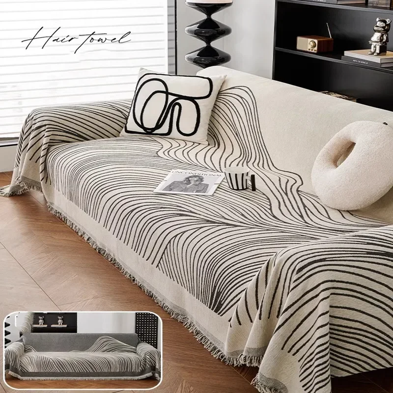 Chenille Sofa Covers Nordic Style Striped Couch Cover Both Sides To Use Sofa Cover Pet Furniture Protector for Four Seasons 5