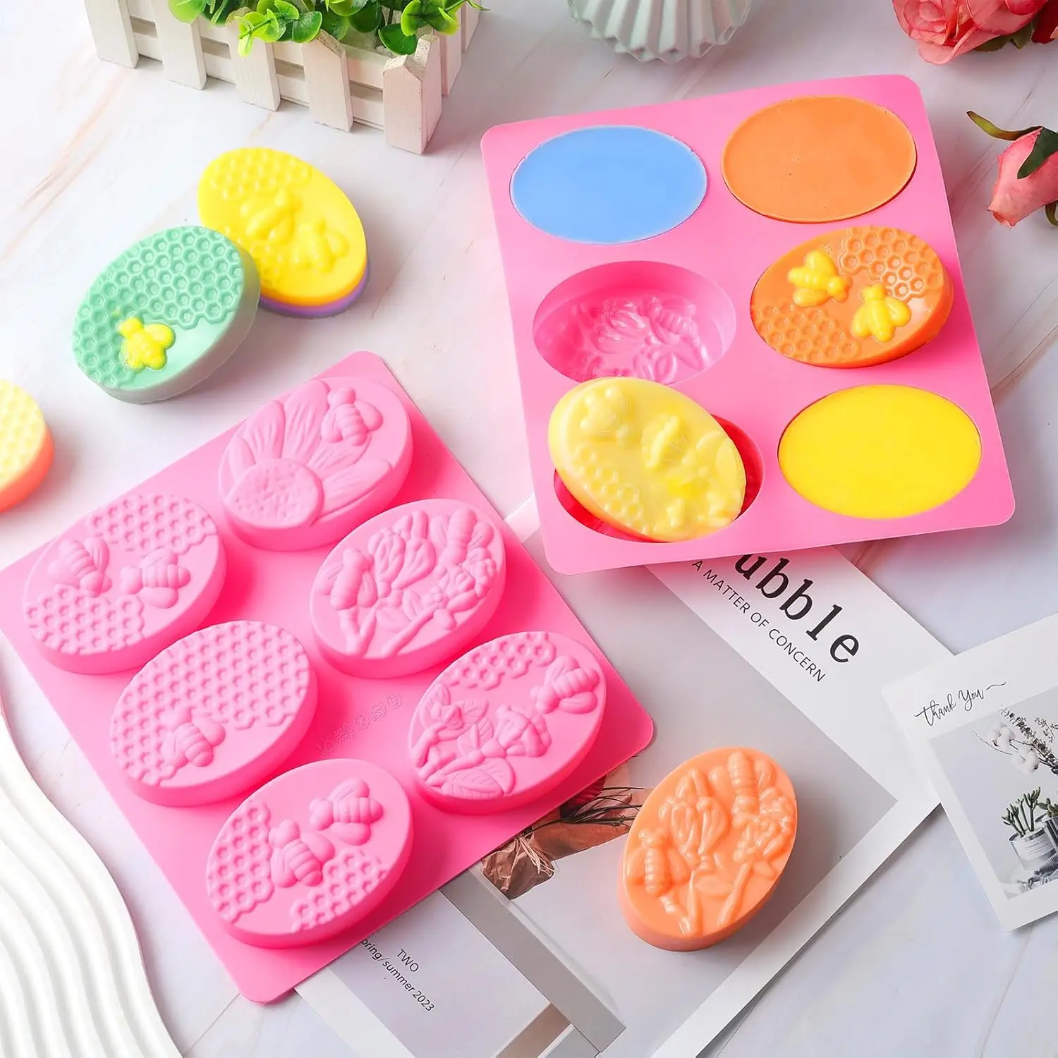Silicone Soap Molds 6 Cavities Rectangle for Homemade Craft Mold Cake Mold Chocolate Mold ＆ Ice Mold