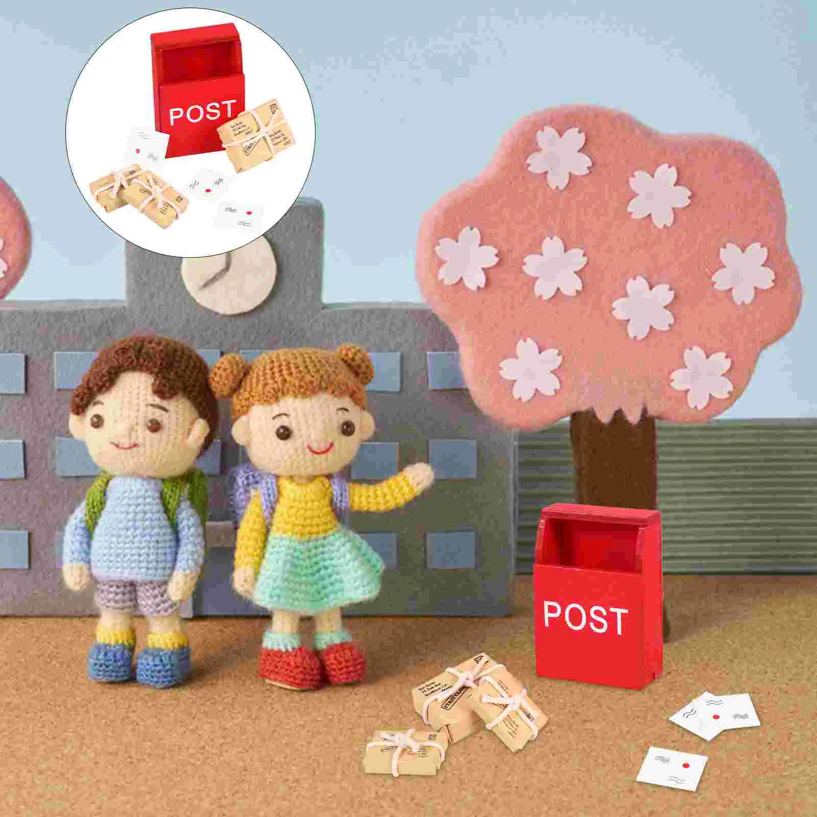 

Dollhouse Wooden Postbox Miniature Mail Sack Postcard 1:12 Scale Mini Mailbox Toy Ornaments Model Decoration Dollhouse