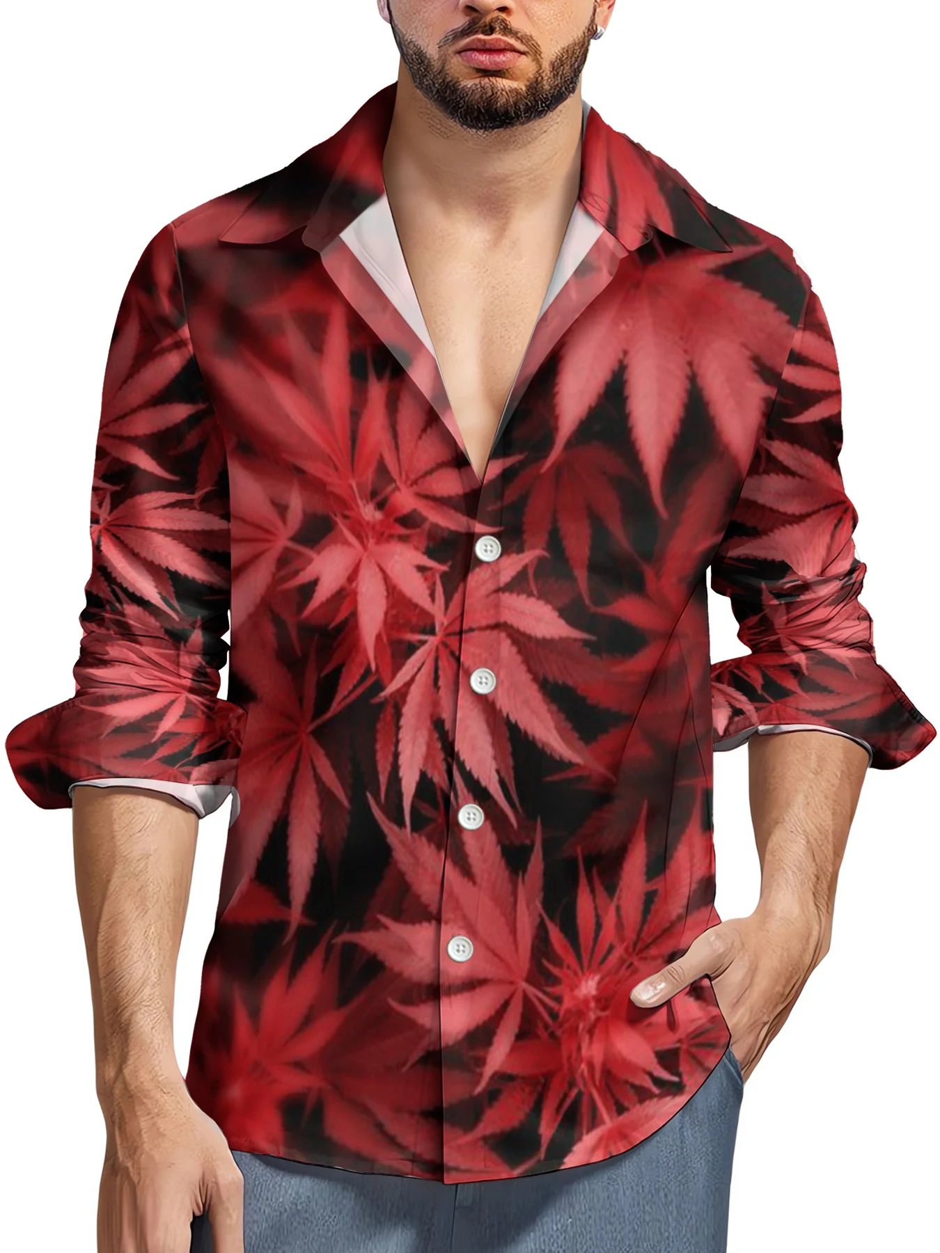 

CLOOCL Men's Hawaiian Shirt Weed Flowers Graphics Printing Button Shirt Long Sleeve Streetwear Fashion Floral Blouse Tops