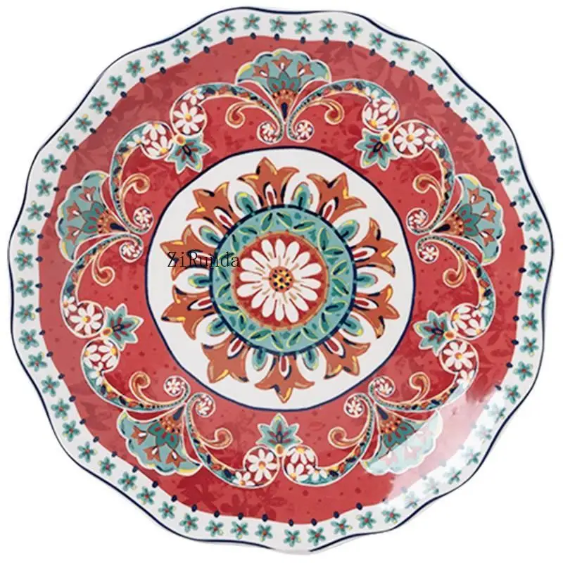 *Ceramic Plate Vegetable Plate Household European Creative Personality Red Western SteakDish Combination