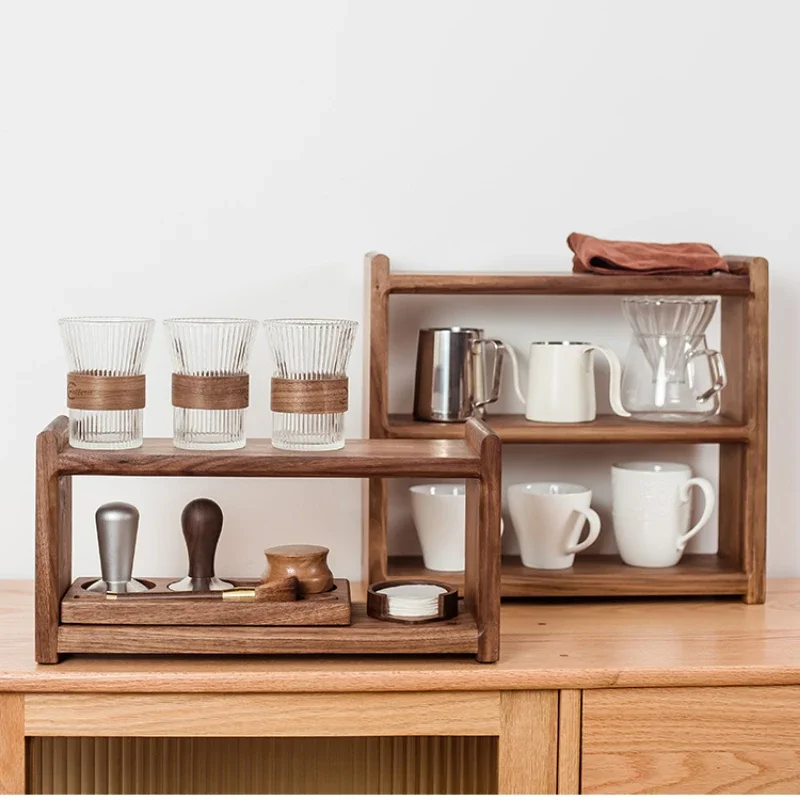 Black Walnut Solid Wood Organizer ， Tea Sets Coffee and Cosmetics Vintage Desktop Storage Box Multi-Functional Wooden Rack 3