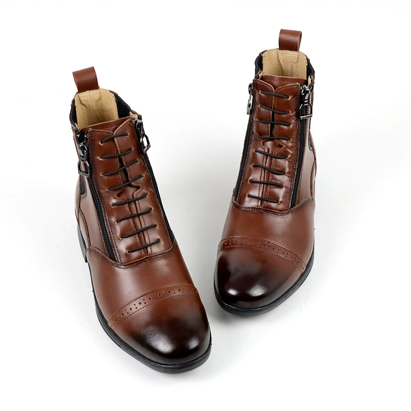 Equestrian Boots Cowhide Breathable Short Barrels Double Zipper Stretch Vintage Riding Boots Knight Equipped Riding