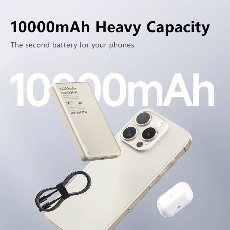 MOVESPEED S10 Wireless Magnetic Power Bank 10000mAh Ultra-thin Portable PD20W External Battery Charger for iPhone Samsung Xiaomi